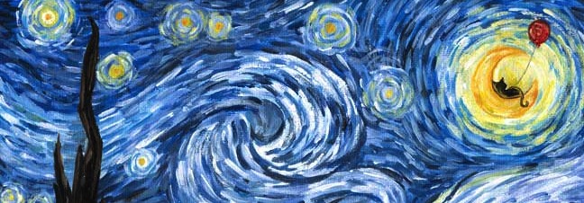 Cat Nap Over a Starry Night CROP