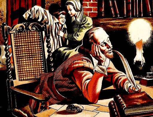 William Shakespeare writing at home